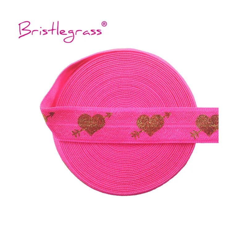 BRISTLEGRASS Wholesale 50 Yard 5/8&quot 15mm Cupid's Arrow Love Heart Foil Print Fold Over Elastic FOE Spandex Band Dress DIY Sewing | Дом и