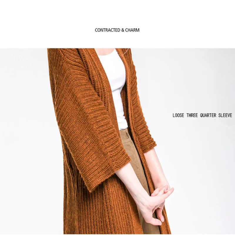 

Autumn European Style Solid Simple Fashion Cardigan Wool Sweater Long Loose Knitwear Coat CC-065