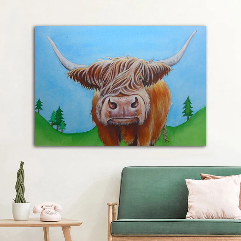 cow RELIABLI ART Highland Cow картина с животными на холсте напечатанная настенная живопись для гостиной современные картины для украшения без рамы - Цвет: cow