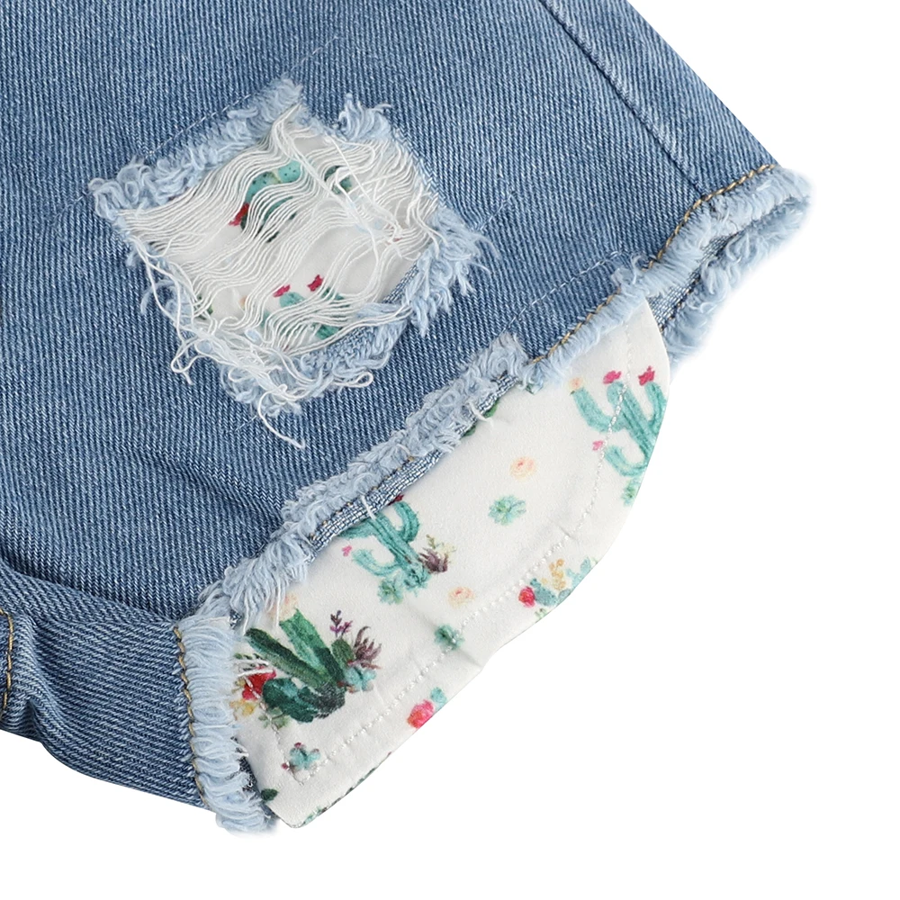 Летняя рубашка с принтом кактуса для маленьких девочек джинсовыми шортами