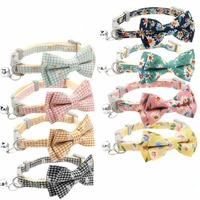 plaid dog cat collar safety breakaway with bowknot collares para gatos katzenhalsband chihuahua bow tie pets accessories