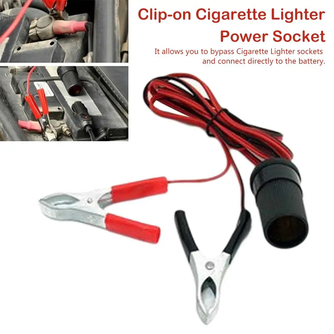12V Clip-on Cigarette Lighter Power Socket Battery Terminal Adapter Car Plug Car Accessories