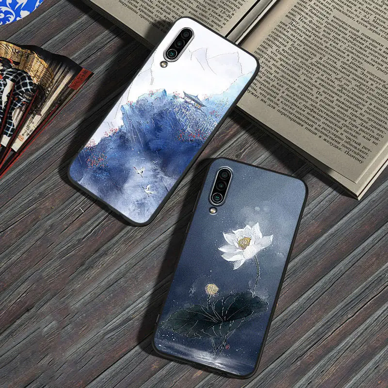 

Embossed vintage East Asian Chinese Japanese style case For Meizu 16xs Snow Mountain Decree Crane cover