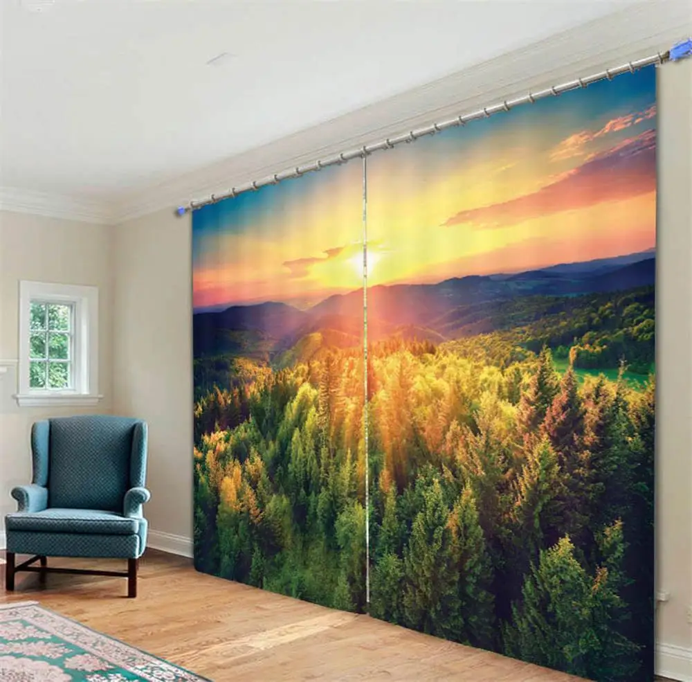 

customize window Curtains Beautiful scenery of the sun blackout curtain For living room bedrooms blackout curtain