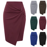 womens solid color twisted pencil skirt skirt skirt high waist skirt knee length pencil formal skirt