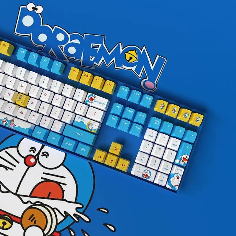 PBT Сублимация Doraemon Keycap Милая персональная мультяшная механическая клавиатура с