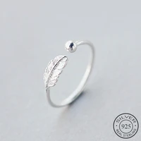 authentic 925 sterling silver cute feather personality adjustable ring fine jewelry for women party elegant accessories
