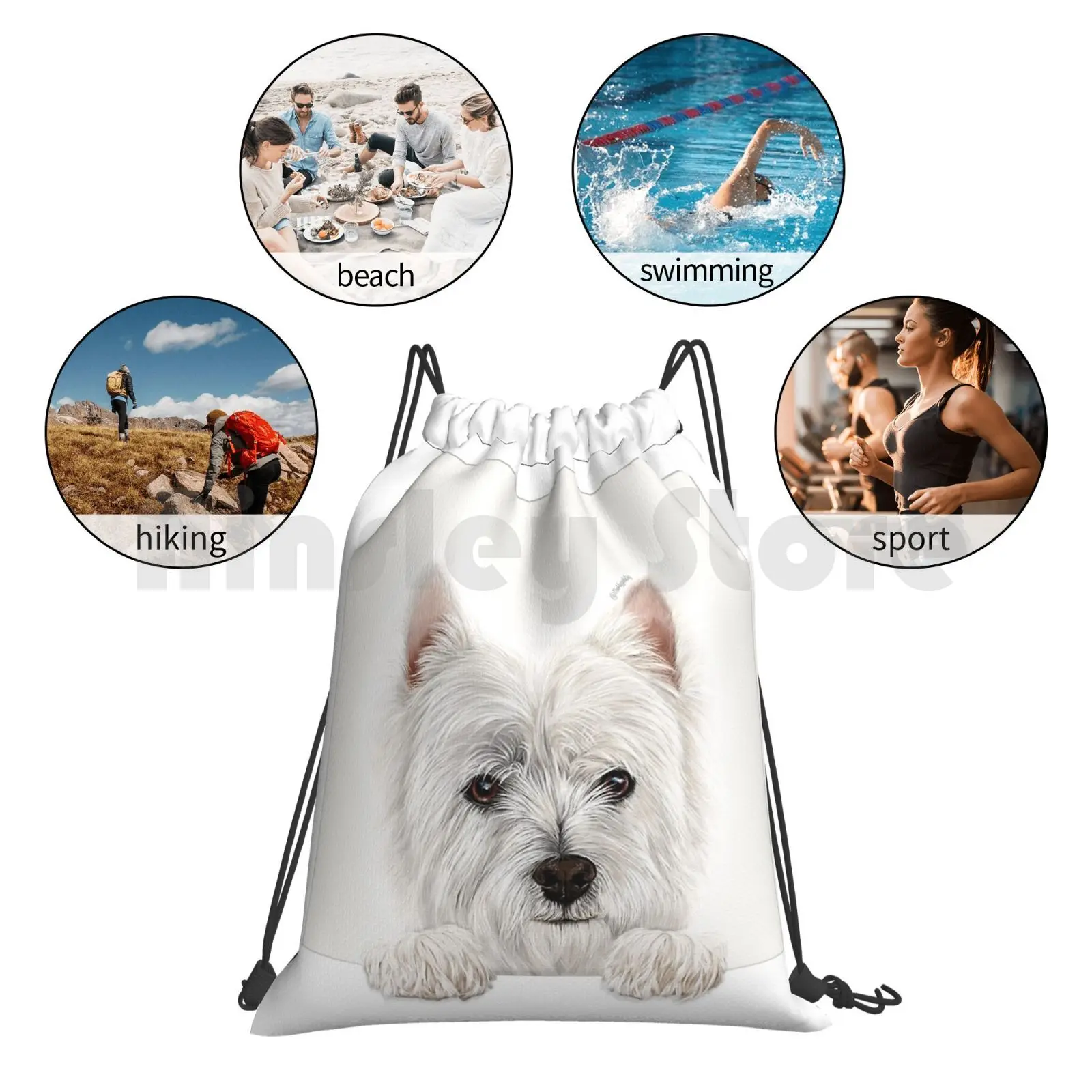 

Westie Backpack Drawstring Bags Gym Bag Waterproof West Highland White Terrier Westie Dog Pet Dog Portraits Animal