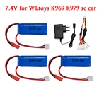 Оригинальный литий-полимерный аккумулятор 7,4 в 600 мАч 20C с зарядным устройством для WLtoys K969 K979 K989 K999 P929 P939, запчасти для радиоуправляемых автомобилей, аккумулятор 2s 7,4 В