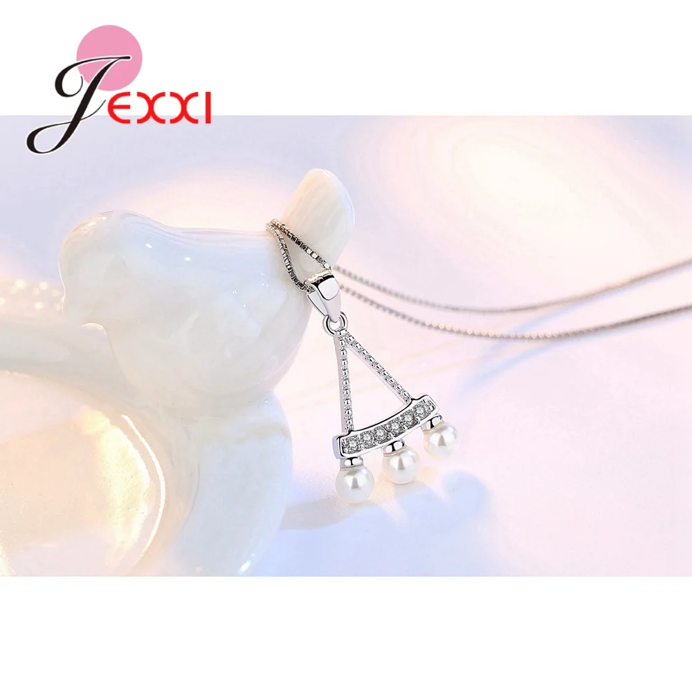 

Fashion Austrian Crystal White Pearl Pendant Necklace Jewelry Classic Wedding Dress 925 Sterling Silver Swing Shaped