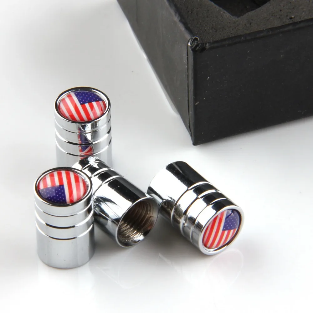 4Pcs Car Wheel Tires Valve Caps Auto Motorcycle Airtight Stem Air Silver UK US Italy France Germany Flag Spare Covers | Автомобили и