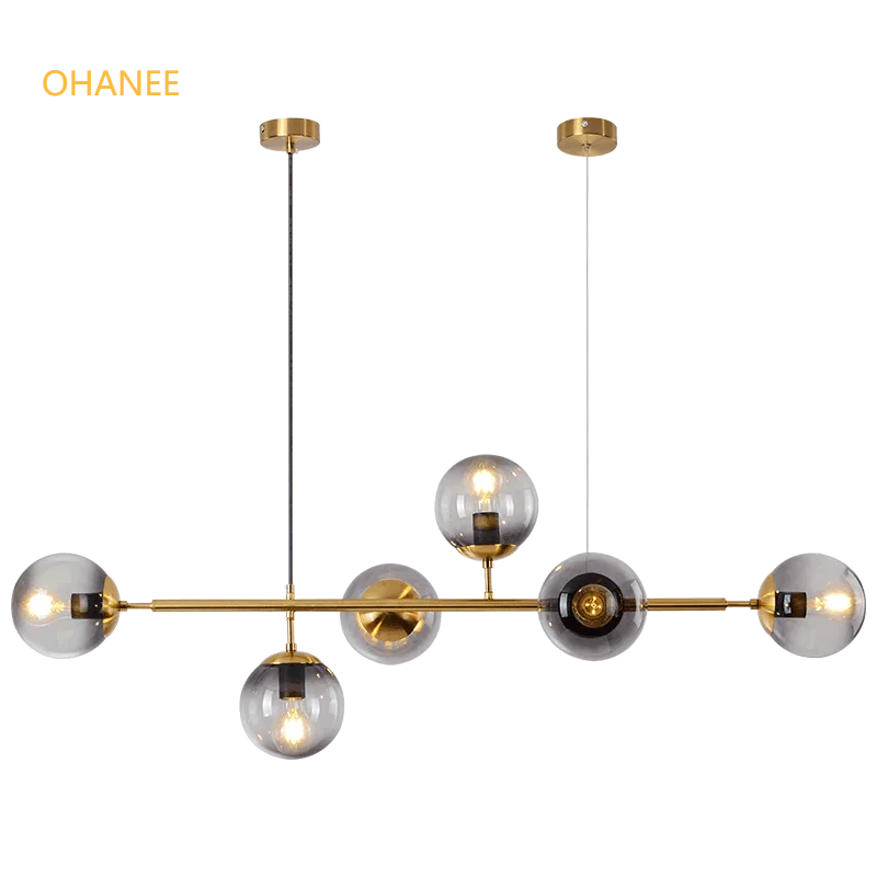 

LED glass ball chandelier Bedroom Living room dining restaurant Round Ball hanging lamps Retro Chandelier pendant light