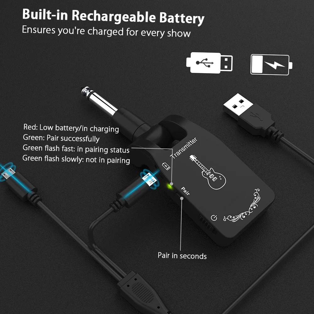 Беспроводной эргономичный перезаряжаемый 6-канальный аудиопередатчик ammoon 2 4G для