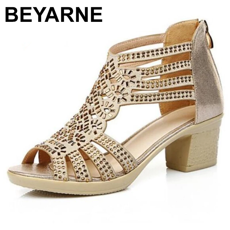 

Босоножки женские из коровьей кожи, с открытым носком, стразы, лето 2020