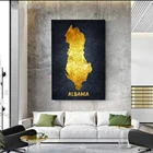 Абстрактная Золотая карта Албании, холст, живопись, скандинавские плакаты и принты, Настенная картина для гостиной, украшение для дома