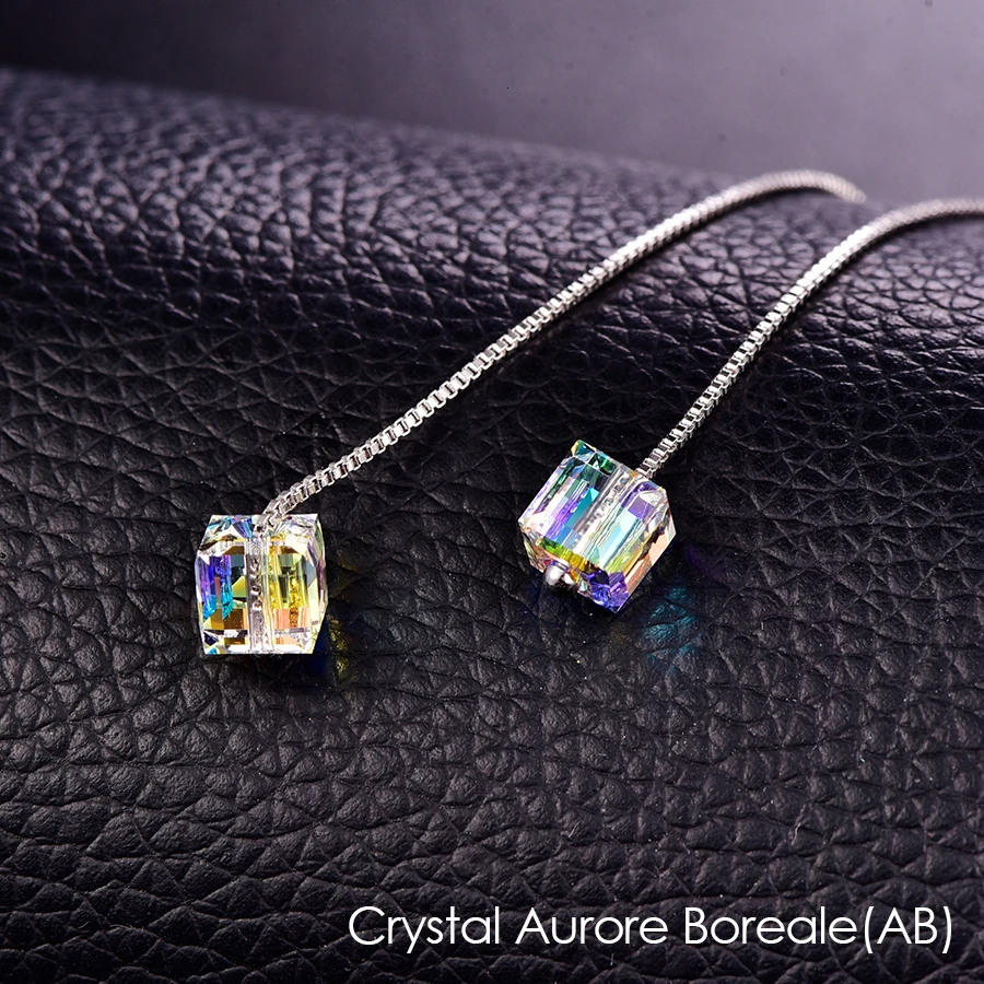 Кристаллы от Swarovski Квадратные бусины Висячие серьги для женщин модная Серебряная цепочка украшения для пирсинга комплет ювелирного украшения moonrocy подарок - Окраска металла: Crystal AB