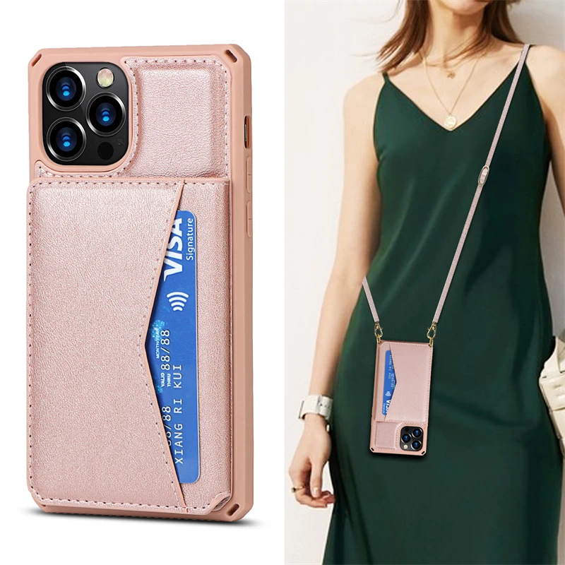 

Signalshin PU Leather Tip-Back Strap Rope Case For iPhone 12 11 Pro Max XS Card Slot Wallet Cover For iPhone X 7 8 Plus SE 2020