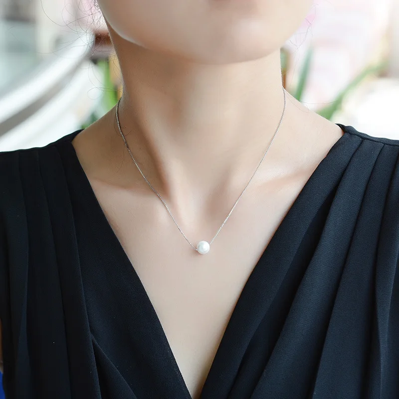 

925 Sterling Silver Single Simulated Pearl Pendant Necklaces For Women Collar Jewelry 2018