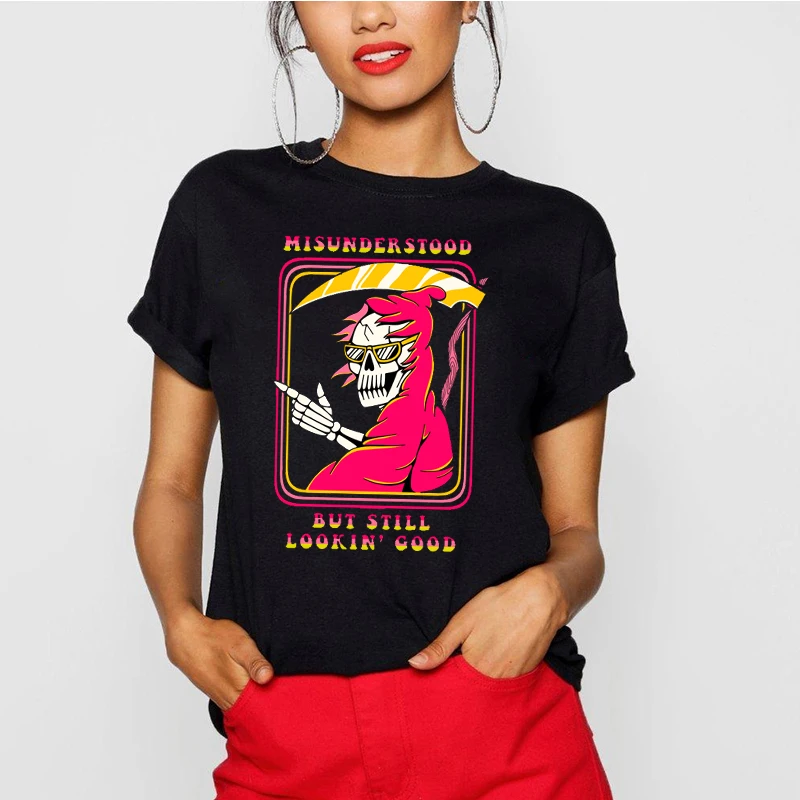 

Skull Horror Devil Witchcraft Magic Cool T Shirt Harajuku Unisex Aesthetic Black T-Shirt Satantic Gothic Clothes Witch Tee Shirt