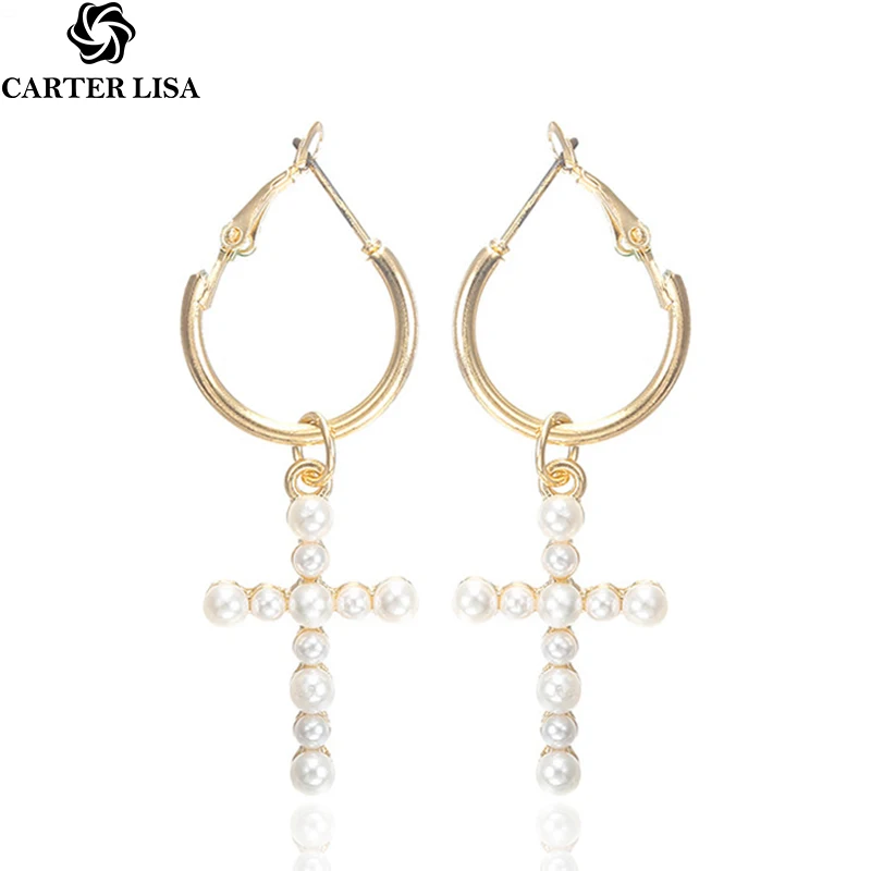 CARTER LISA новые модные женские серьги-капли с крестиком белые имитация жемчуга