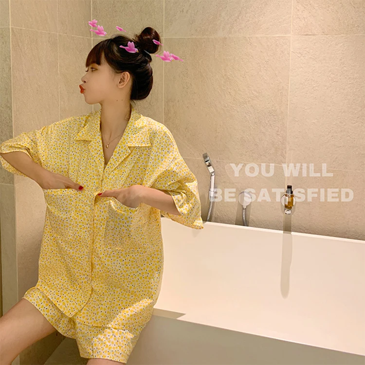 

Summer 2021 New Fresh Outer Wear Floral Loose Youthful-Looking Half Sleeve Pajamas Women's Home Wear Two-Piece Set