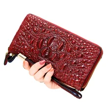 100% genuine leather wallet women crocodile pattern women wallets long real leather purse female large capacity ladies phone bag