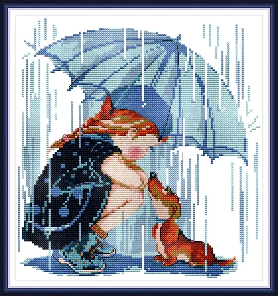 Набор для вышивки крестиком HH Girls and dog in the rain 14ct 11ct холст рукоделие вышивка RA244 |