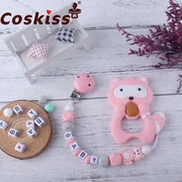 coskiss 1set personalized name handmade silicone pacifier chains with raccoon silicone baby pacifier dummy clip holder chain