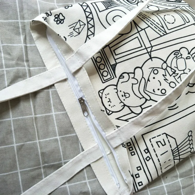 

2020 Women's Canvas Shoulder Bag Cartoon Printing Large Totes Shopping Bag Cotton Cloth Lady Handbag Eco Reusable Shopper Bags