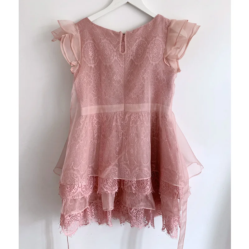 Винтажное Пышное мини-платье без рукавов с оборками модное розовое приталенное