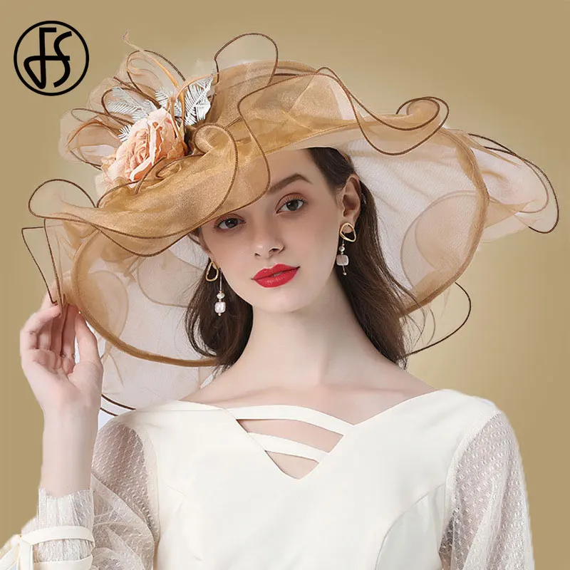 Женские шляпки с широкими полями FS розовые шляпы из органзы в стиле Кентукки