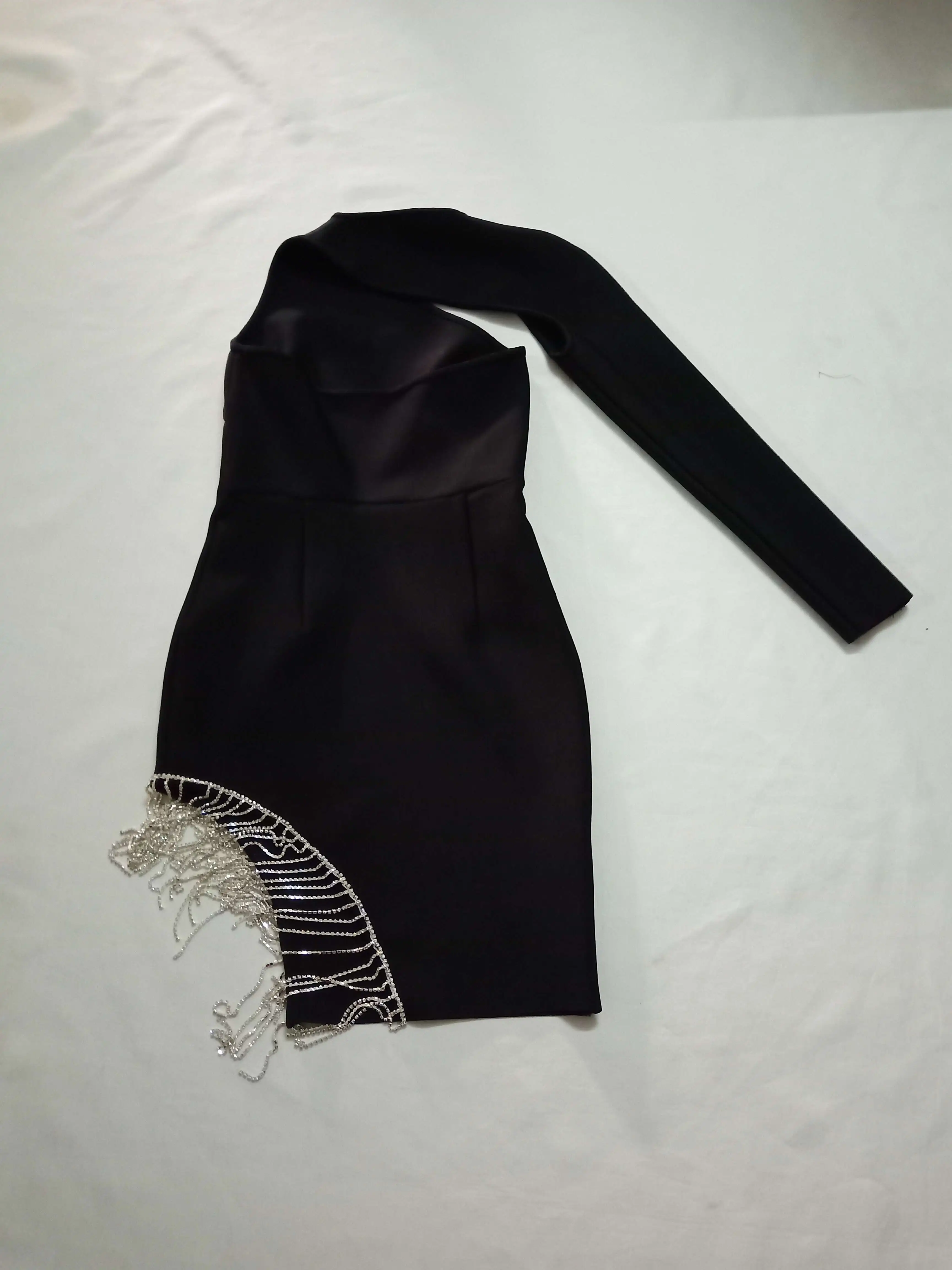 

2020 Women Sexy Single Long Sleeve Designer Crystal Tassel Bandage Dress High Street Evening Celebrity Chic Party Dress Vestido