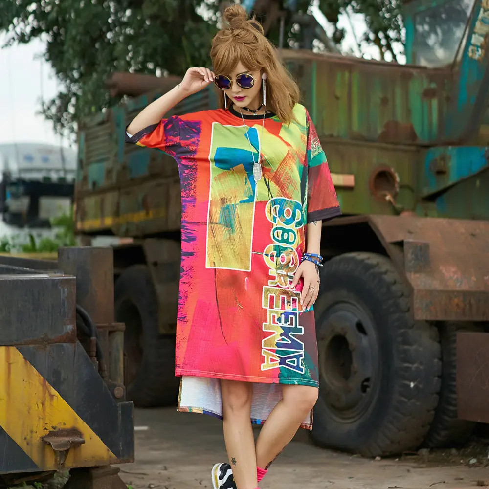 

Long Loose Fit T Shirt Dress Women Oversize Short Sleeve Summer 2020 Kenn-length Vestido Mujer Largo Casual Hip Hop Streetwear