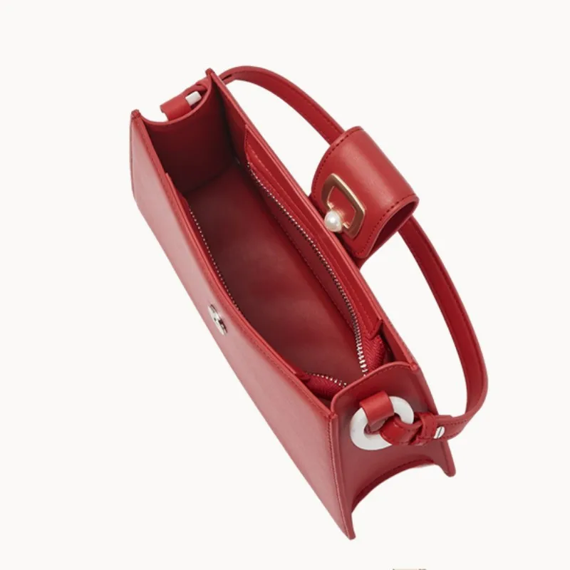 

Party Ladies Shoulder Baguette Armpit Bag New Fashion Genuine Leather Red Wedding Tote Flap Handbag Women Single Crossbody Bags
