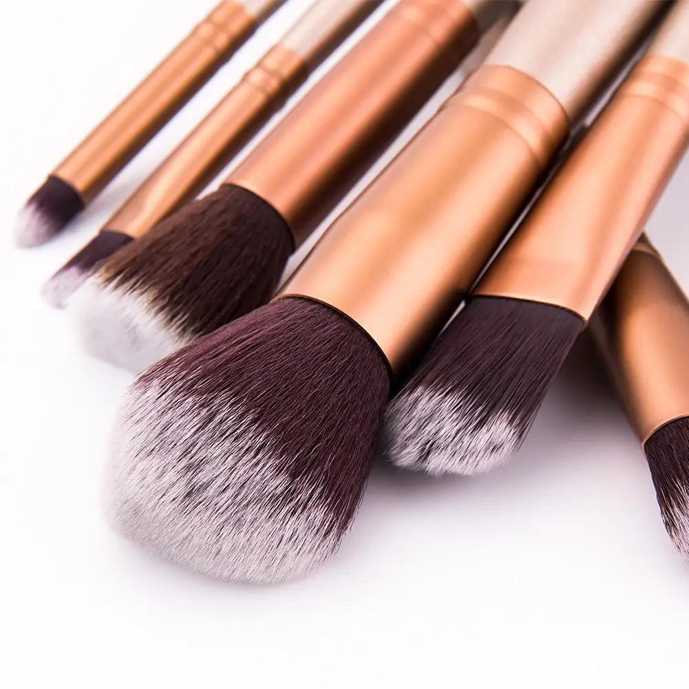 Набор деревянных кофейных золотых кистей для макияжа основы под макияж пудры