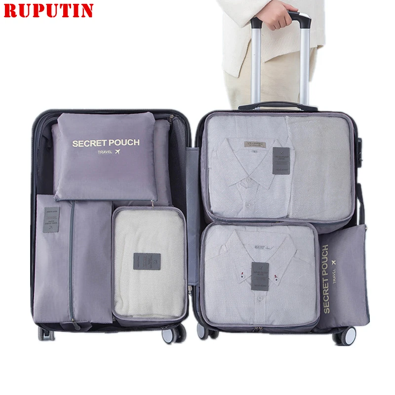 New 7PCS/Set Travel Mesh Bags Luggage Organizer Clothes Finishing Kit Cosmetic Bag Makeup Bag Home Shoes Underwear Storage Bag
