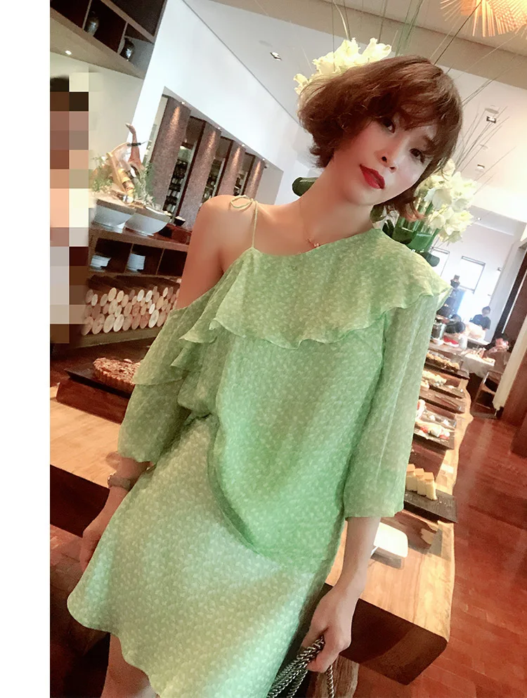 Женская шелковая атласная мини-юбка с цветочным принтом и длинным рукавом косой