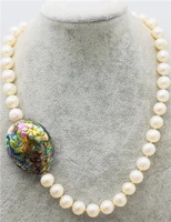 habitoo 9 10mm near round white freshwater pearl abalone shell egg necklace 19inches new design statement jewelry party wear