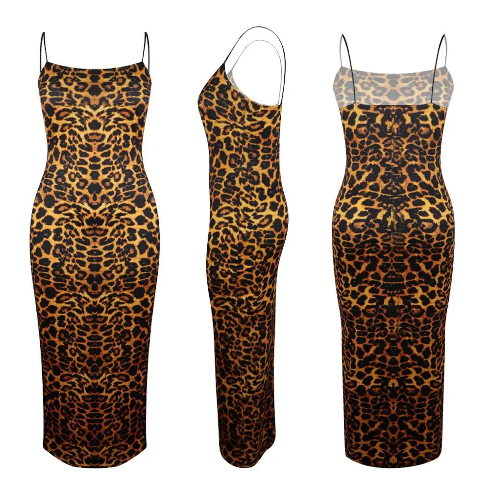 

New Sexy Leopard Dress Spaghetti Strap Sleeveless Long Design Bodycon Dress Nightwear