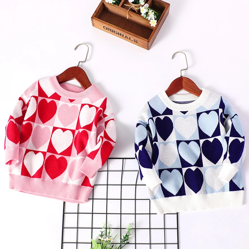 

Autumn Winter Boys Girls Sweaters Korean Love Warm Sweaters Kids Loose Fashion Knitted Pullovers Sweater Clothes
