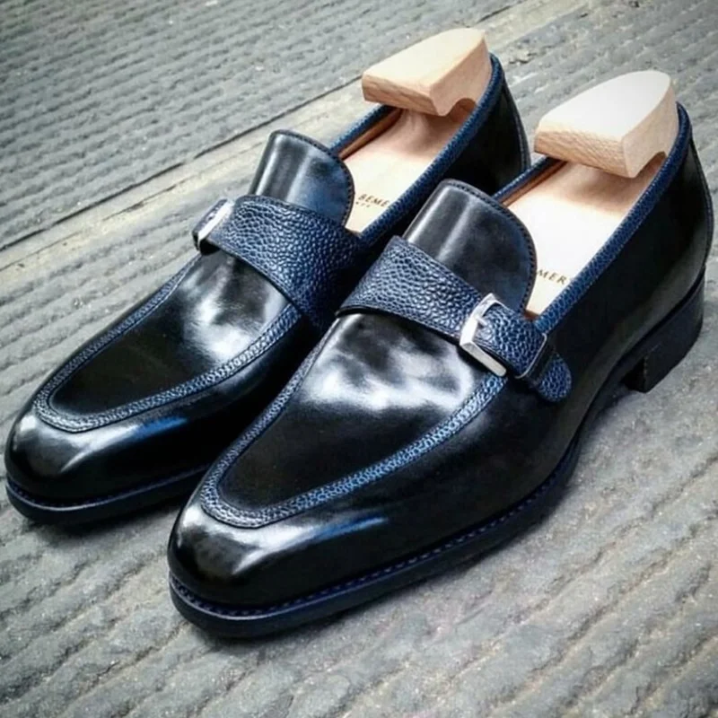 OMDE Italy Style Monk Strap Loafers Luxury Black Genuine Leather Handmade Slip On Men Dress Shoes Breathable Casual | Обувь