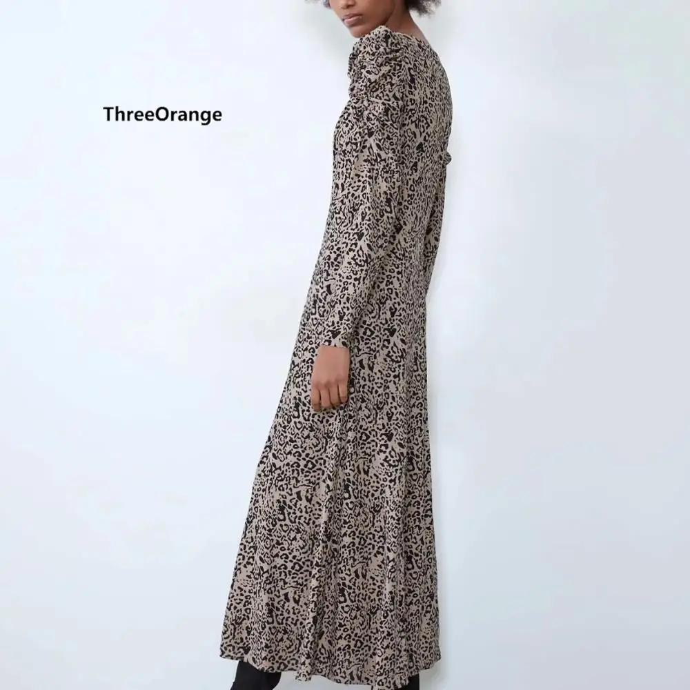 ZA женское платье с рисунком леопард и животным принтом Пышное Платье со