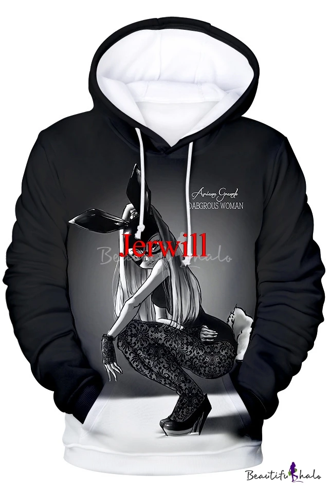 

Popular American Singer 3D Figure Sexy Bunny Girl Print Relaxed Fit Drawstring Hoodie Popular Long Sleeve Pullover Casual