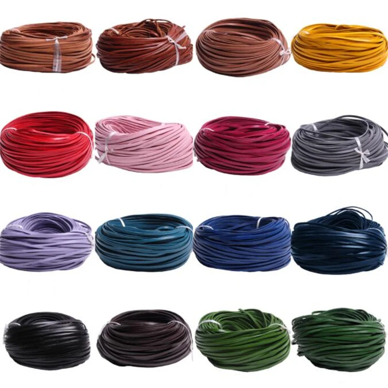 

2 Meters Retro High Quality Colorful Genuine Leather Cord 3-10mm Flat Strand Cow Leather Rope Fit Necklace Bracelets DIY Jewelry
