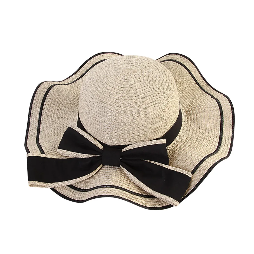 Женская летняя пляжная соломенная шляпа с большими широкими полями от солнца
