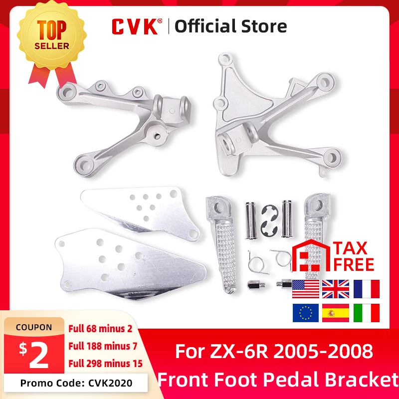 CVK Front Foot Rests Pedal Bracket Assembly Kit For Kawasaki ZX-6R 636 2005 2006 2007 2008 ZX6R 05-08 Motorcycle Parts