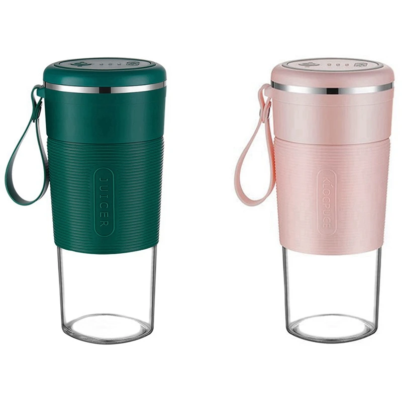 

2 Pcs Mini Juicer Blender, USB Rechargeable Small Single Serve Fruit Mixer For Shakes And Baby Food Green & Pink