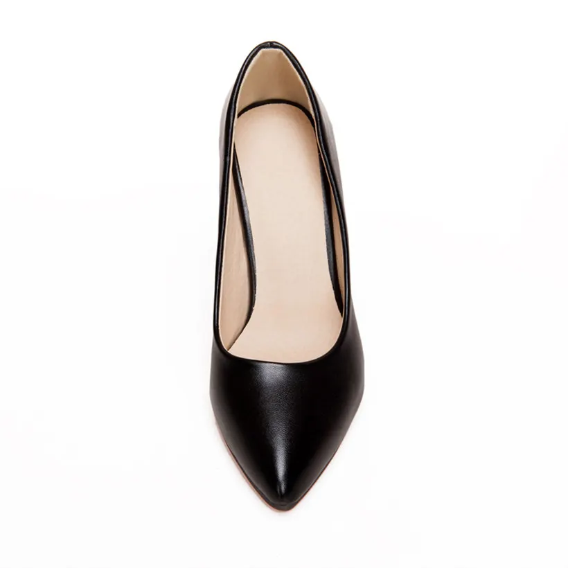 Женские туфли лодочки больших размеров черные белые из PU искусственной кожи с