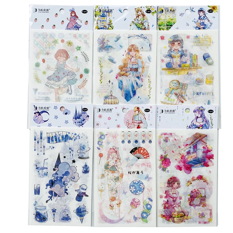 

6 Sheets/Pack Fairy Princess Girls Sticker Notebook Computer Phone DIY Decor Washi Stickers