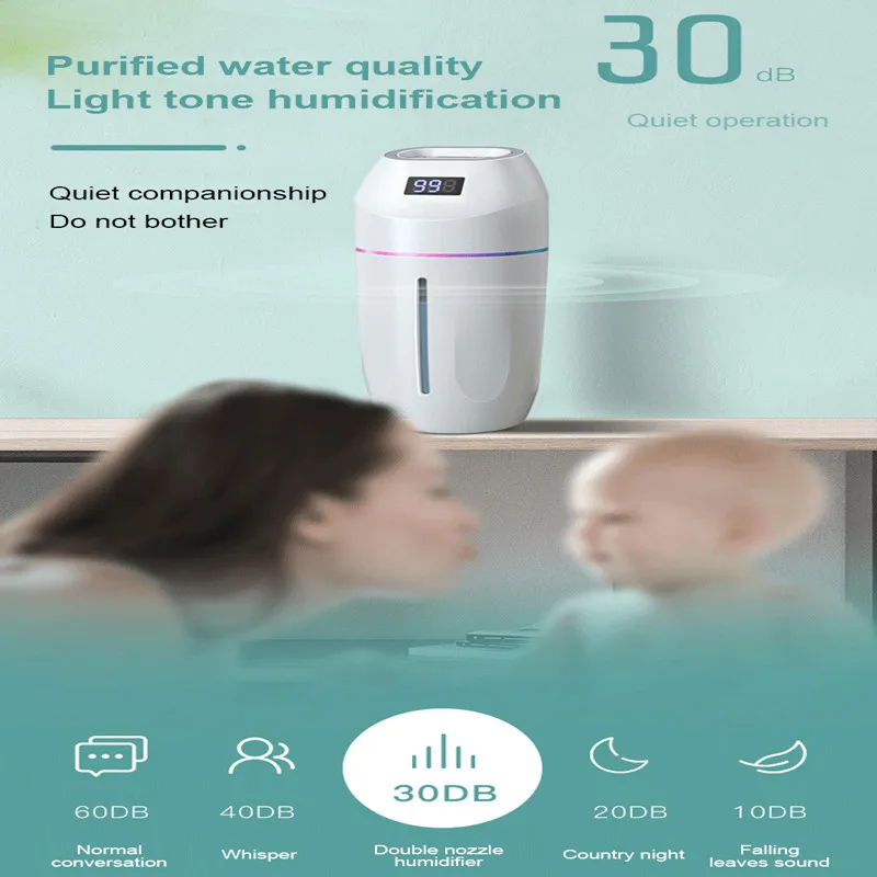 

500ML 5W Car Humidifier Usb Large Capacity Air Humidifier Double Jet Small Desktop Mini Household Machine Home Improvement